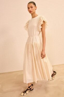 ULLA JOHNSON Sylvaine Flutter Sleeve Midi Dress - Cowrie