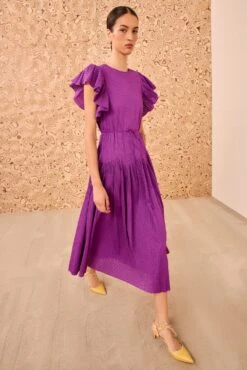 ULLA JOHNSON Sylvaine Flutter Sleeve Midi Dress - Iris