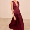 ULLA JOHNSON Tasneem Deep V Gown - Claret