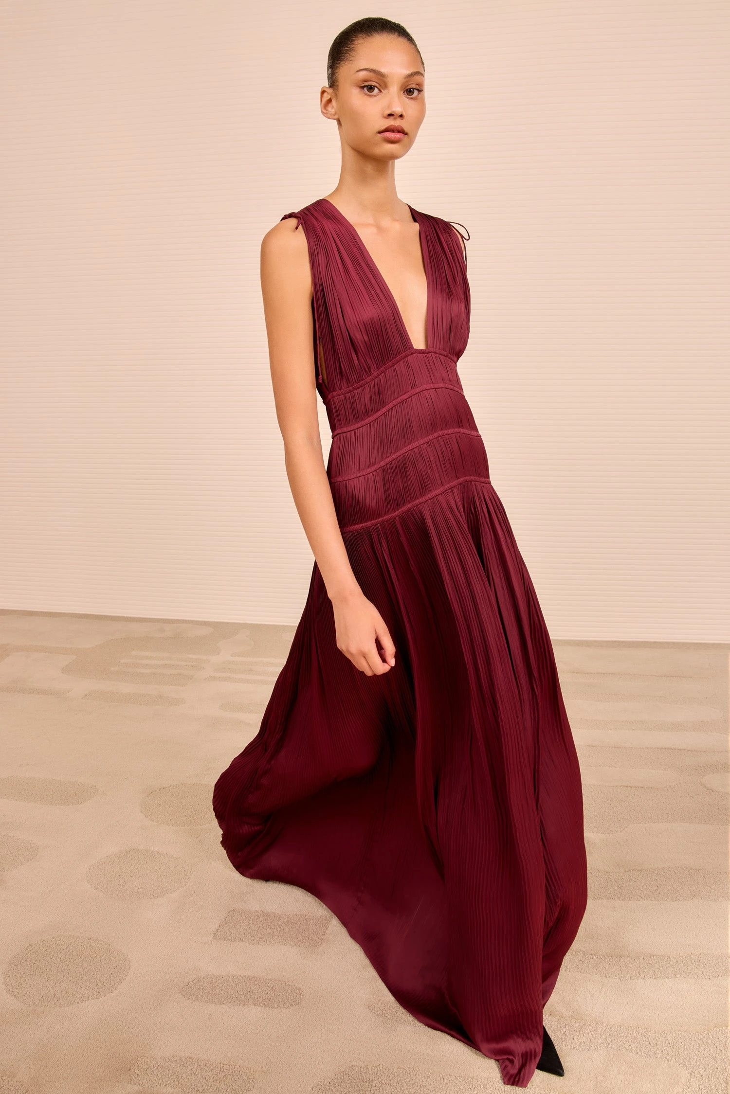 ULLA JOHNSON Tasneem Deep V Gown - Claret 1 ULLA JOHNSON Tasneem Deep V Gown - Claret