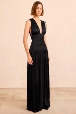 ULLA JOHNSON Tasneem Deep V Gown - Noir -ULLA JOHNSON Outlet ULLAJOHNSON TasneemDeepVGown NOIR PS260100 03