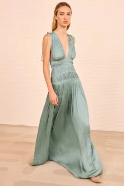 ULLA JOHNSON Tasneem Deep V Gown - Sea Glass