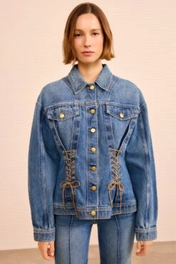 ULLA JOHNSON The Naomi Jacket With Lace Up Detail - Danube 7 ULLA JOHNSON The Naomi Jacket With Lace Up Detail - Danube -ULLA JOHNSON Outlet ULLAJOHNSON TheNaomiJacketwithLaceUpDetail DANUBE UJ9905038 02 Alt