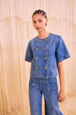 ULLA JOHNSON The Serge Short Sleeve Jacket - Danube -ULLA JOHNSON Outlet ULLAJOHNSON TheSergeShortSleeveJacket DANUBE UJ9905025 03 v4