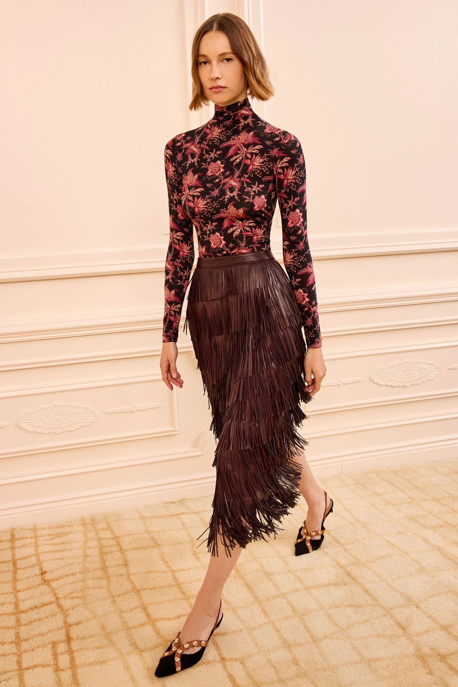 ULLA JOHNSON Therese Fringe Leather Skirt - Mahogany 1 ULLA JOHNSON Therese Fringe Leather Skirt - Mahogany