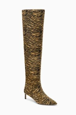 ULLA JOHNSON Carolina Kitten Heel Boot - Okapi -ULLA JOHNSON Outlet ULLAJOHNSON UJ43315B CAROLINAMIDHEELBOOT STRIPES b web