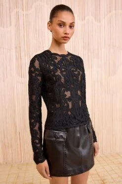 ULLA JOHNSON Ursa Applique Long Sleeve Top - Noir