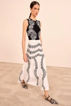 ULLA JOHNSON Valencia Jacquard Midi Skirt - Ivory