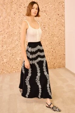 ULLA JOHNSON Valencia Jacquard Midi Skirt - Noir