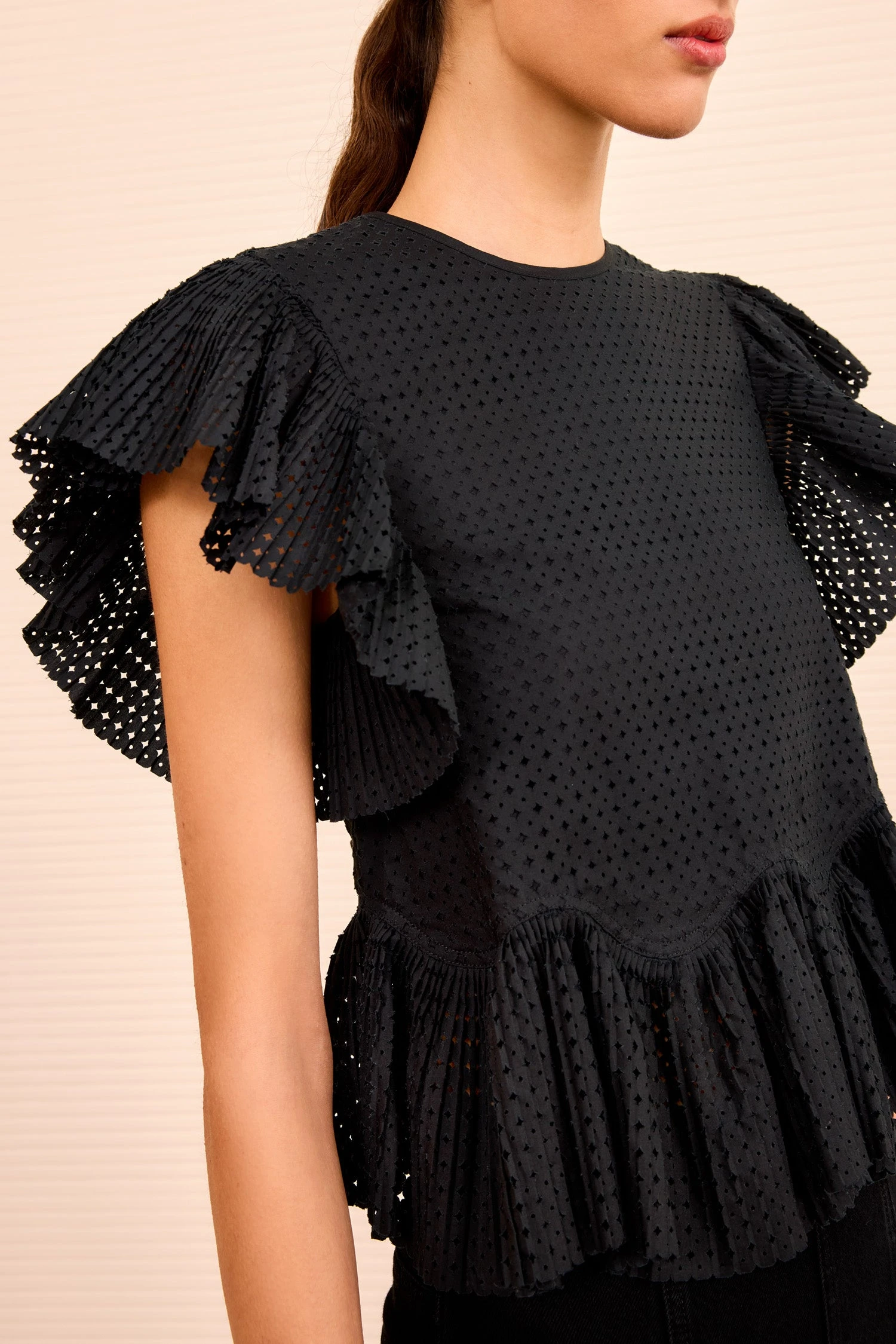 ULLA JOHNSON Veasna Flutter Sleeve Top - Noir 2 ULLA JOHNSON Veasna Flutter Sleeve Top - Noir - Image 2