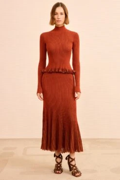 ULLA JOHNSON Vera Midi Skirt - Copper -ULLA JOHNSON Outlet ULLAJOHNSON VeraKnitMidiSkirt COPPER PS260730 03