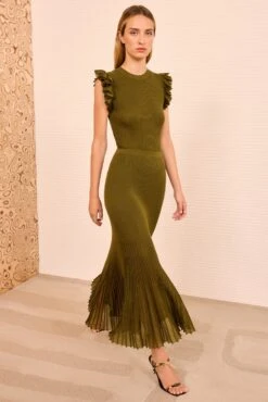 ULLA JOHNSON Vera Midi Skirt - Olive 8 ULLA JOHNSON Vera Midi Skirt - Olive -ULLA JOHNSON Outlet ULLAJOHNSON VeraKnitMidiSkirt OLIVE PS260762 03