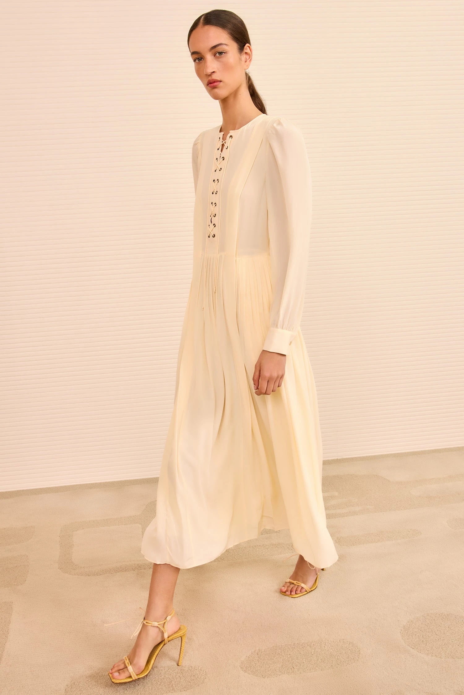 ULLA JOHNSON Veria Lace Front Midi Dress - Cowrie 3 ULLA JOHNSON Veria Lace Front Midi Dress - Cowrie - Image 3