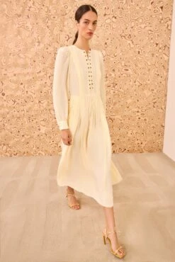 ULLA JOHNSON Veria Lace Front Midi Dress - Cowrie