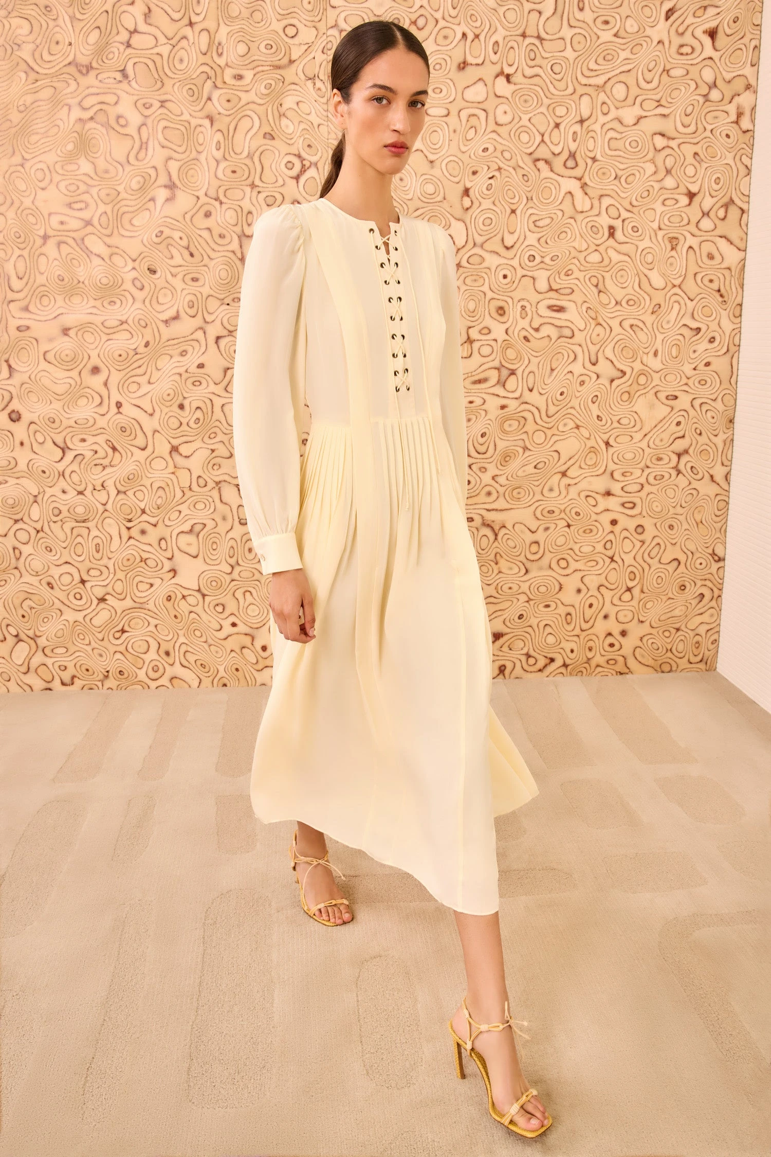 ULLA JOHNSON Veria Lace Front Midi Dress - Cowrie 1 ULLA JOHNSON Veria Lace Front Midi Dress - Cowrie