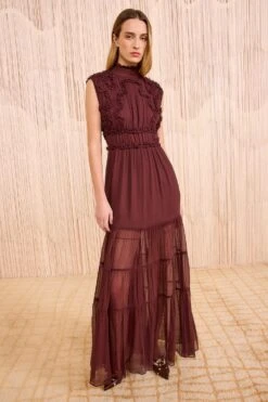 ULLA JOHNSON Verona Silk Smocked Gown - Mahogany -ULLA JOHNSON Outlet ULLAJOHNSON VeronaSilkSmockedGown MAHOGANY FA250121 03