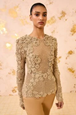 ULLA JOHNSON Viola Crochet Knit Pullover - Lurex Combo