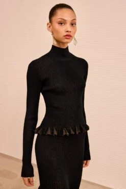 ULLA JOHNSON Yulia Ruffle Turtleneck Top - Noir 8 ULLA JOHNSON Yulia Ruffle Turtleneck Top - Noir -ULLA JOHNSON Outlet ULLAJOHNSON YuliaKnitTurtleneckTop NOIR PS260723 03