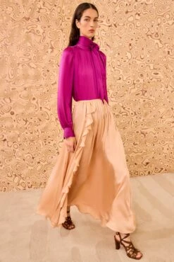 ULLA JOHNSON Zena Side Ruffle Midi Skirt - Sand