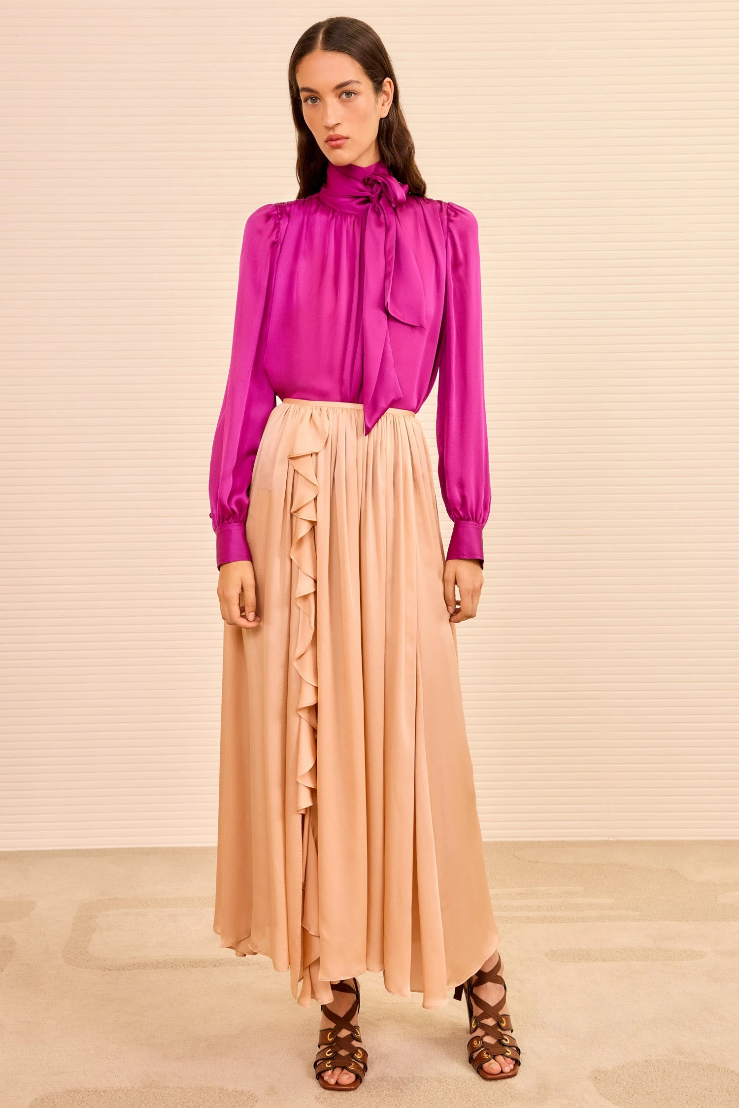 ULLA JOHNSON Zena Side Ruffle Midi Skirt - Sand 3 ULLA JOHNSON Zena Side Ruffle Midi Skirt - Sand - Image 3