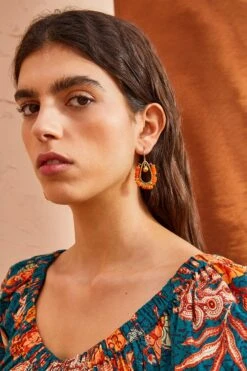 ULLA JOHNSON Beaded Single Drop Earring - Orange Opal
