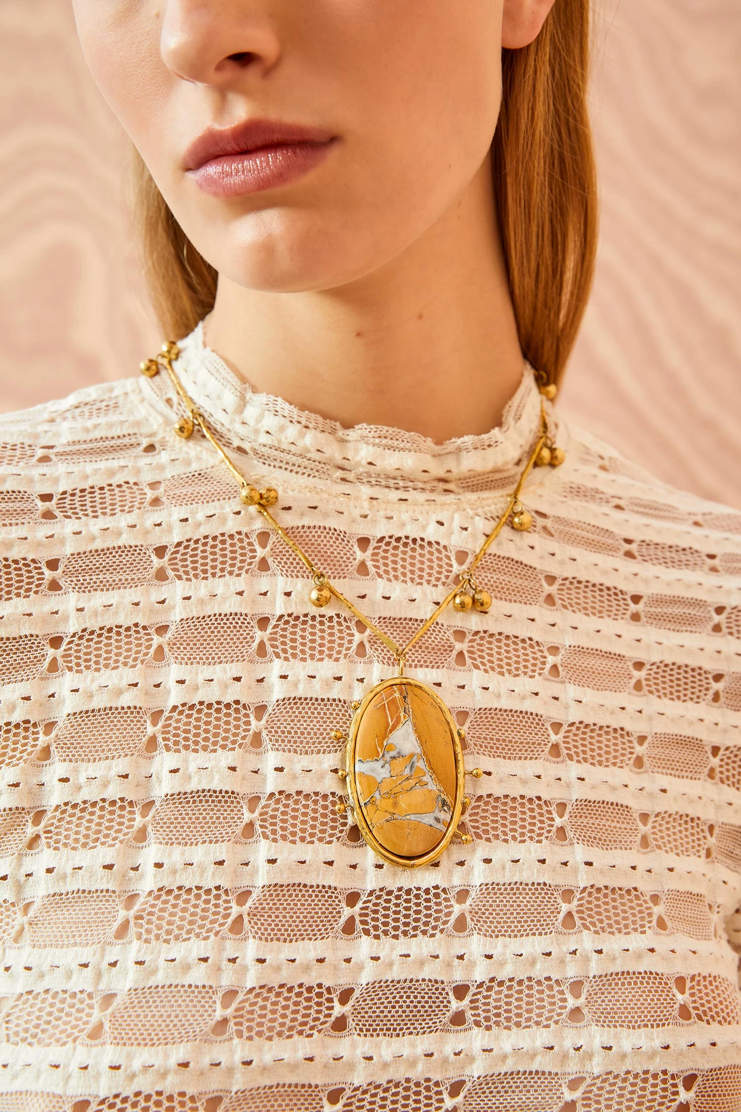 ULLA JOHNSON Hammered Chain Organic Stone Pendant - Maligano Jasper 1 ULLA JOHNSON Hammered Chain Organic Stone Pendant - Maligano Jasper