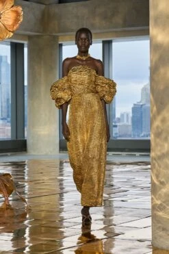 ULLA JOHNSON Nisha Metallic Draped Sleeve Gown - Oro -ULLA JOHNSON Outlet UllaJohnsonF2558 a73a17cf d803 4e09 b34d 1005f3b5c1df