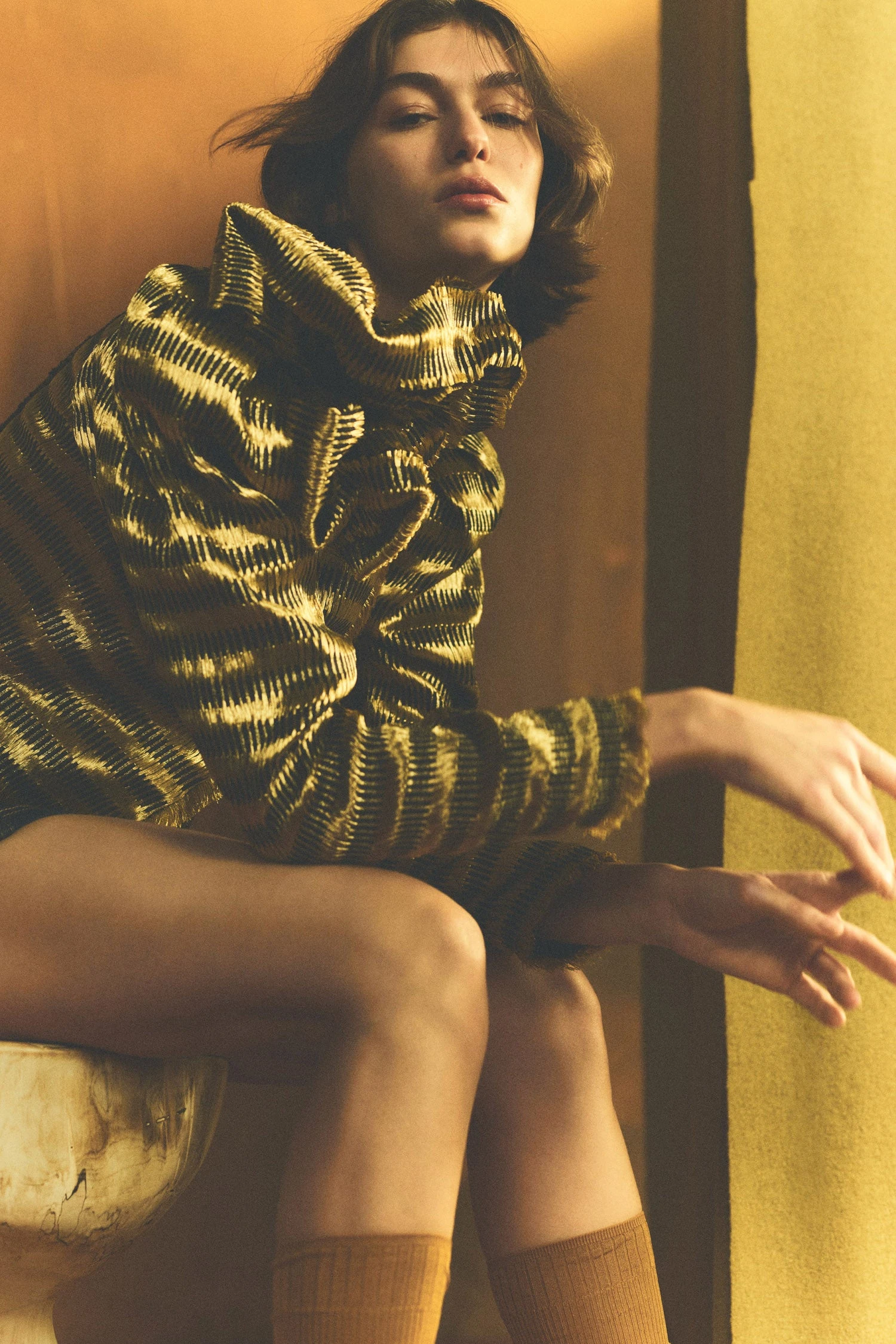 ULLA JOHNSON Belle Collarless Jacket - Gold Spun 5 ULLA JOHNSON Belle Collarless Jacket - Gold Spun - Image 5