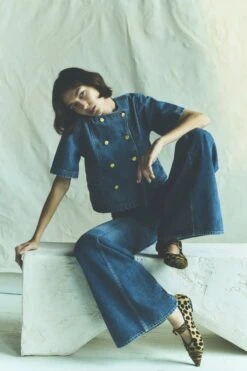 ULLA JOHNSON The Serge Short Sleeve Jacket - Danube -ULLA JOHNSON Outlet Ulla Johnson PF25 Annemariek van Drimmelen 32